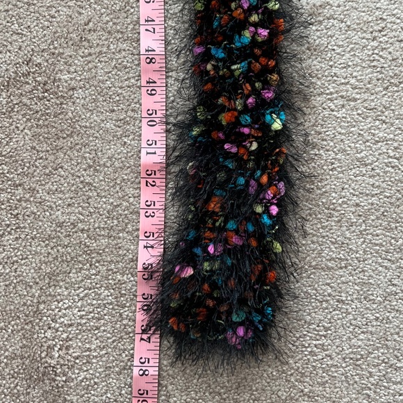 Handmade Multicolored and Black Frill Scarf 57" Long - Picture 7 of 7